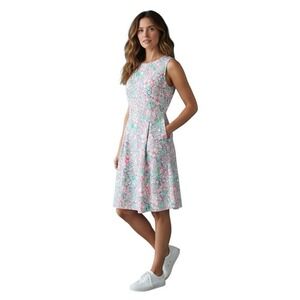 Lilly Pulitzer Kinsey Ponte Fit and Flare Dress Resort White Love Bug Size XL
